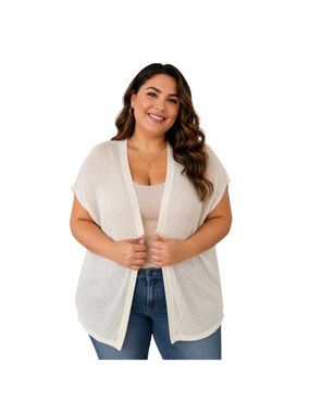 Coldwater Creek Easy Breeze Cardigan 2X White Open Knit Open Front Lightweight P